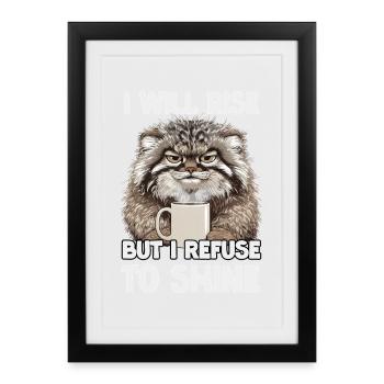 Le chat Manul de Pallas Café Fan d’humour pour chat - Affiche encadrée (27 × 37 cm) - noir - Devant