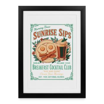 Petit-déjeuner, brunch, café, pancakes, bacon, nourriture - Affiche encadrée (27 × 37 cm) - noir - Devant