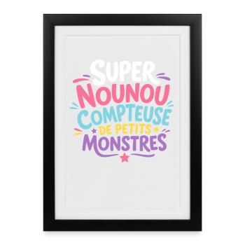 Super Nounou Monstres Colorés - Affiche encadrée (27 × 37 cm) - noir - Devant