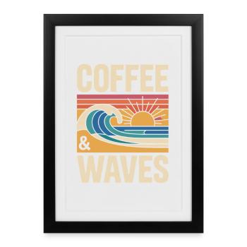 Coffee Waves Surfing Coffee & Waves Surfer Beach - Framed poster (27 × 37 cm) - black - Front