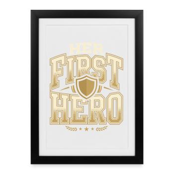 Premier cadeau de fête des pères pour la fille, papa - Affiche encadrée (27 × 37 cm) - noir - Devant