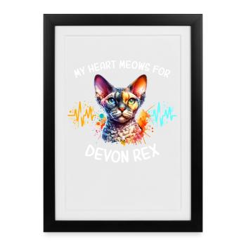 Devon Rex Heart Line - Framed poster (27 × 37 cm) - black - Front