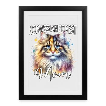 Maman chatte de la forêt norvégienne - Affiche encadrée (27 × 37 cm) - noir - Devant