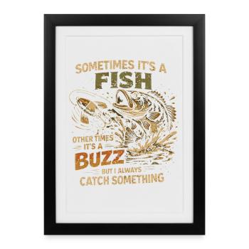 Pêche Humour Pêcheur Poisson Apéro Cadeau - Affiche encadrée (27 × 37 cm) - noir - Devant