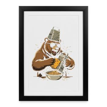Ours avec des pâtes râpeuse au fromage - Affiche encadrée (27 × 37 cm) - noir - Devant