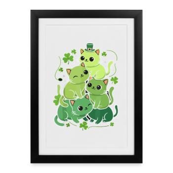 Trèfle des Chats verts de la Saint-Patrick - Affiche encadrée (27 × 37 cm) - noir - Devant