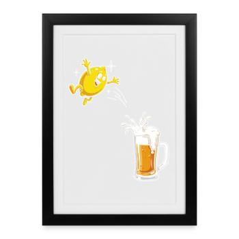 Radler Beer Funny Lemon Jumps Into Beer Glass - Framed poster (27 × 37 cm) - black - Front