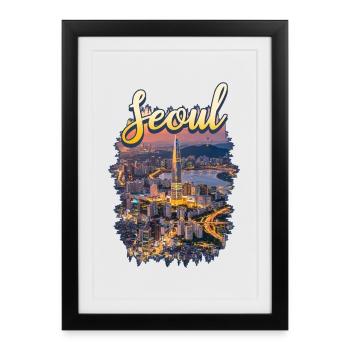 Corée, Séoul, ville sud-coréenne - Affiche encadrée (27 × 37 cm) - noir - Devant