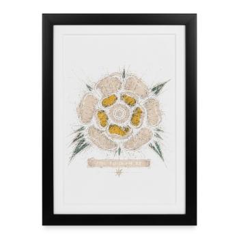 Le design de l’emblème vintage de la rose blanche du Yorkshire - Affiche encadrée (27 × 37 cm) - noir - Devant
