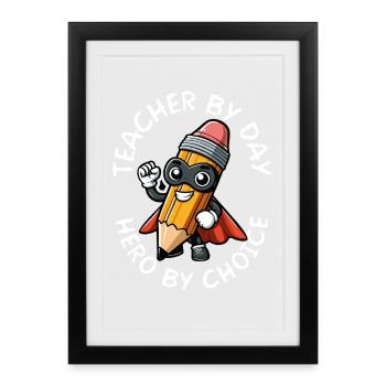 Superhero Pencil Hero Cartoon - Framed poster (27 × 37 cm) - black - Front