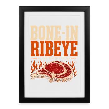 Barbecue Viande Humour Côte De Bœuf Cadeau - Affiche encadrée (27 × 37 cm) - noir - Devant