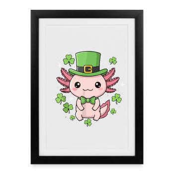 Leprechaun Axolotl avec chance - Affiche encadrée (27 × 37 cm) - noir - Devant