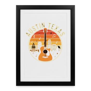 Austin Texas Guitars Sunset - Affiche encadrée (27 × 37 cm) - noir - Devant