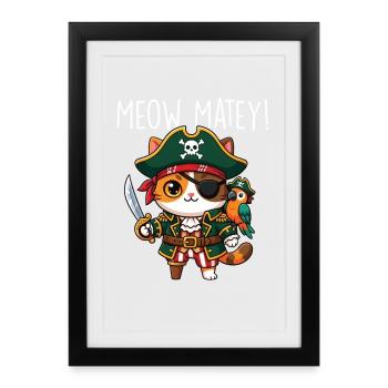 Meow Matey Cat Pirate Humor - Framed poster (27 × 37 cm) - black - Front