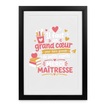 Grand cœur maîtresse merci - Affiche encadrée (27 × 37 cm) - noir - Devant