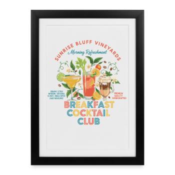 Petit-déjeuner Cocktail Club Brunch Café Drôle - Affiche encadrée (27 × 37 cm) - noir - Devant