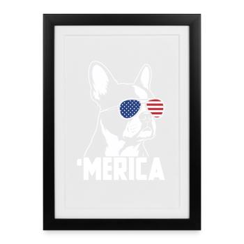 Merica USA Flag Patriotic Boston Terrier - Affiche encadrée (27 × 37 cm) - noir - Devant