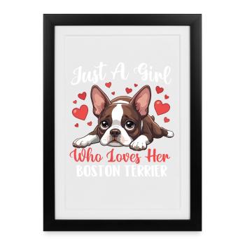La fille adore le Boston Terrier Amoureuse de la mère du chien - Affiche encadrée (27 × 37 cm) - noir - Devant