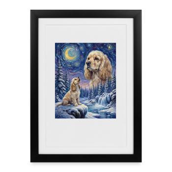 Howling to the Moon Meme Animal Dog Cocker Spaniel - Framed poster (27 × 37 cm) - black - Front