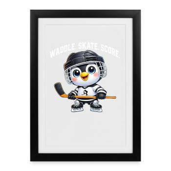 Joueur de hockey sur glace Penguin mignon Cartoon USA - Affiche encadrée (27 × 37 cm) - noir - Devant