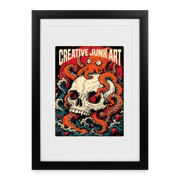 Art océanique crâne et tentacule - Affiche encadrée (27 × 37 cm) - noir - Devant