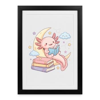 Un Axolotl Lecteur de Livres Un rat de bibliothèque Un rat de bibliothèque - Affiche encadrée (27 × 37 cm) - noir - Devant