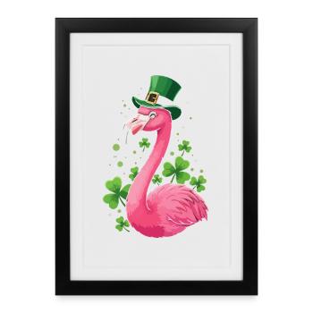 Flamingo with Shamrock Hat - Framed poster (27 × 37 cm) - black - Front