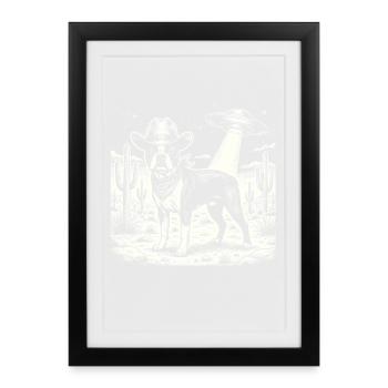 Cowboy Boston Terrier UFO Funny Dog Lover - Framed poster (27 × 37 cm) - black - Front