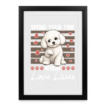 Race de chien Bichon Frisé - Affiche encadrée (27 × 37 cm) - noir - Devant