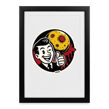 Autocollant Cosmic Retro Moon Smile - Affiche encadrée (27 × 37 cm) - noir - Devant