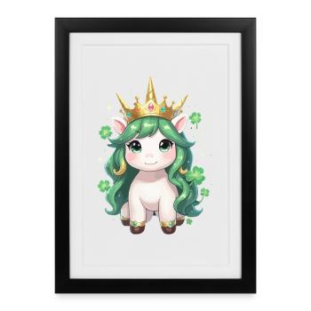 Licorne verte avec couronne pour la Saint-Patrick - Affiche encadrée (27 × 37 cm) - noir - Devant
