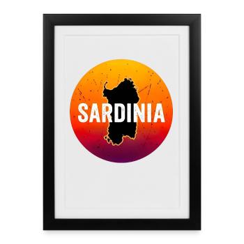 Die Karte von Insel Sardinien Retro Sunset Italien - Gerahmtes Poster (27 × 37 cm) - Schwarz - Vorne