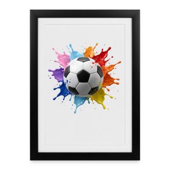 Colourful Football Ball with watercolour splash - Framed poster (27 × 37 cm) - black - Front