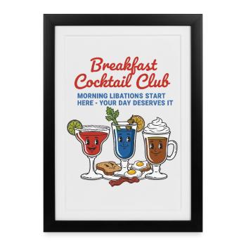 Petit-déjeuner Cocktail Club Brunch Drôle Café Bacon - Affiche encadrée (27 × 37 cm) - noir - Devant