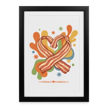 Petit-déjeuner Bacon, Brunch, Café, Crêpes, Nourriture - Affiche encadrée (27 × 37 cm) - noir - Devant