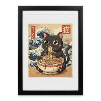 Kawaii Cat Ramen Wave - Framed poster (27 × 37 cm) - black - Front