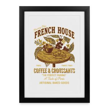 Petit-déjeuner, café, brunch, pancakes drôles, bacon, - Affiche encadrée (27 × 37 cm) - noir - Devant