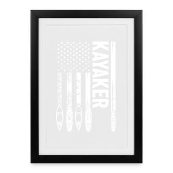 Watersports Kayaking US Flag Kayaker - Framed poster (27 × 37 cm) - black - Front