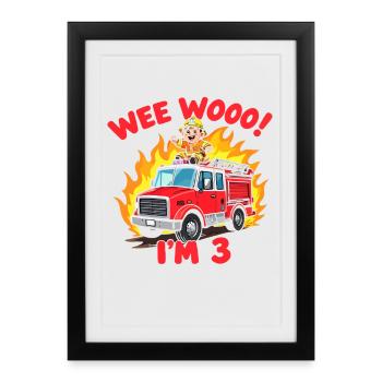 Petit héros pompier pour ses 3 ans - Affiche encadrée (27 × 37 cm) - noir - Devant