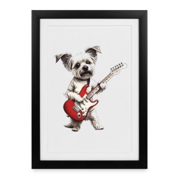 Maltipoo Dog avec guitare rouge - Affiche encadrée (27 × 37 cm) - noir - Devant