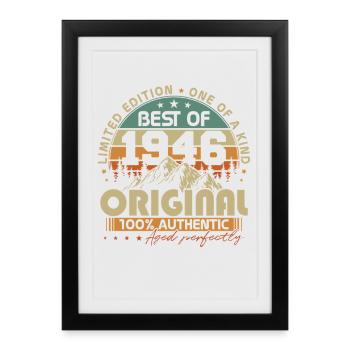 Anniversaire rétro vintage vintage original de 1946 - Affiche encadrée (27 × 37 cm) - noir - Devant
