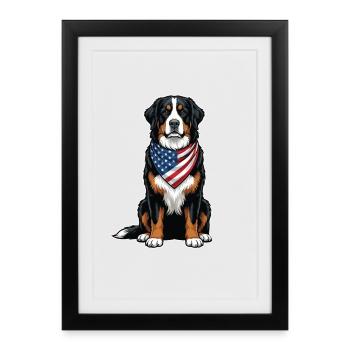 Pavillon américain Chien de montagne bernois Bernois patriotique - Affiche encadrée (27 × 37 cm) - noir - Devant