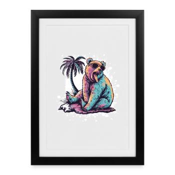 Bear Summer Comic - Affiche encadrée (27 × 37 cm) - noir - Devant