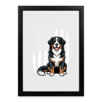 Chien de montagne bernois patriote USA Berner - Affiche encadrée (27 × 37 cm) - noir - Devant