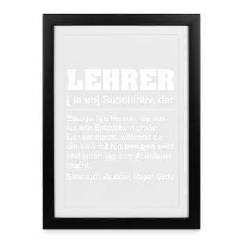 Lustige Lehrer Definition Spruch Geschenkidee - Gerahmtes Poster (27 × 37 cm) - Schwarz - Vorne