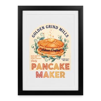 Petit-déjeuner Brunch drôle Café Pancake Nourriture Bacon - Affiche encadrée (27 × 37 cm) - noir - Devant