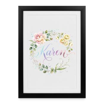 Fleurs pastel - Couronne de Karen - Affiche encadrée (27 × 37 cm) - noir - Devant