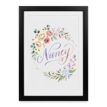 Nancy Flower Wreath Name Design - Framed poster (27 × 37 cm) - black - Front