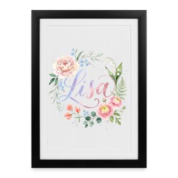 Lisa Flower Wreath Name Design - Framed poster (27 × 37 cm) - black - Front