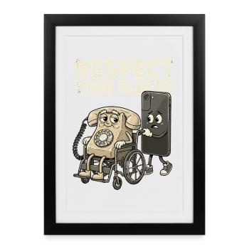 Respectez vos aînés, smartphone rétro, téléphone - Affiche encadrée (27 × 37 cm) - noir - Devant